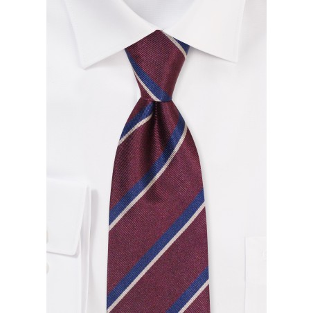 British Regimental Tie | Regimental Stripe Silk Tie in Burgundy, Navy, Golden