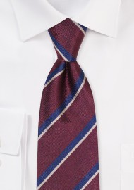 British Regimental Tie | Regimental Stripe Silk Tie in Burgundy, Navy, Golden