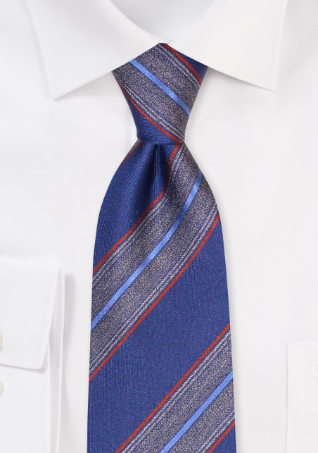 Modern Striped Silk Tie in Indigo and Gray