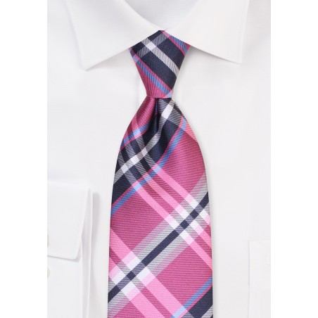 Tartan Plaid Tie in Rose Pink and Navy