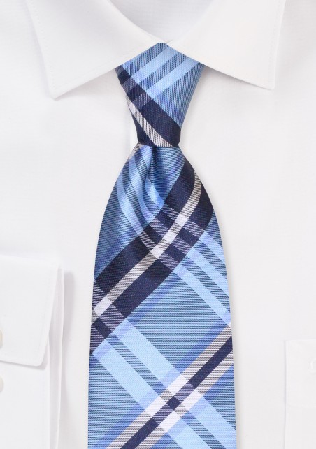 Extra Long Tartan Tie | Sky Blue Mens Tie in XL