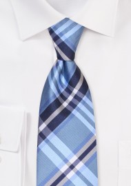 Extra Long Tartan Tie | Sky Blue Mens Tie in XL