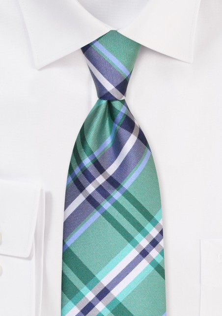 Kelly Green XL Tie in Tartan Plaid | Extra Long Tartan Tie in Navy and Kelly