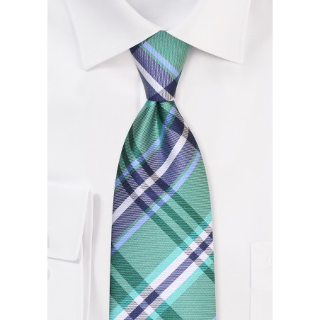 Kelly Green XL Tie in Tartan Plaid | Extra Long Tartan Tie in Navy and Kelly