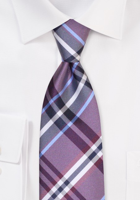 Tartan Plaid Tie in Plum |Tartan Checkered Necktie in Plum Purple