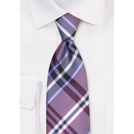 Tartan Plaid Tie in Plum |Tartan Checkered Necktie in Plum Purple