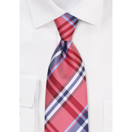 Cherry and Navy XL Tie | Tartan Plaid Mens Tie in Extra Long