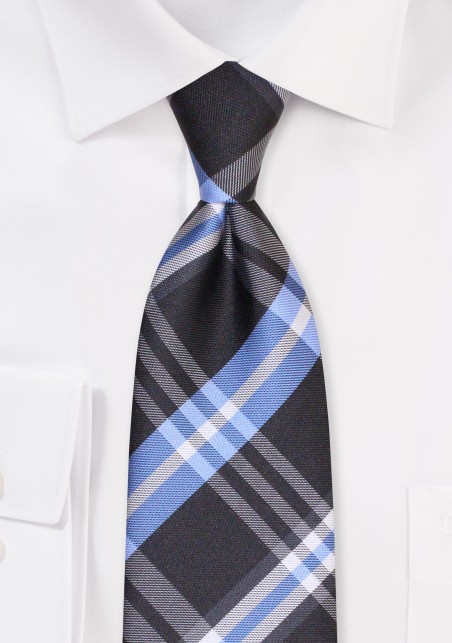 Checkered Tie in Charcoal and Light Blue in XL Length