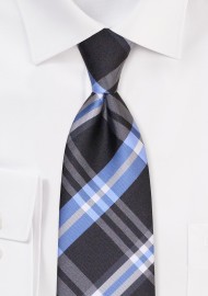 Checkered Tie in Charcoal and Light Blue in XL Length