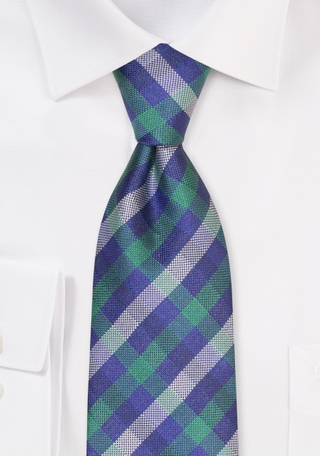 Gingham Tie in Blue and Kelly Green