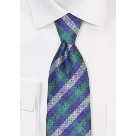 Gingham Tie in Blue and Kelly Green
