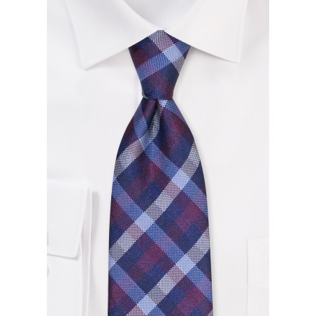 Gingham Tie in Wine and Navy
