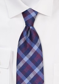 XL Length Gingham Tie in Wine and Navy | Extra Long Gingham Tie for Tall Men