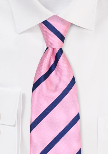 Matte Pink Tie with Shiny Navy Blue Stripes
