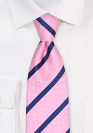 Matte Pink Tie with Shiny Navy Blue Stripes