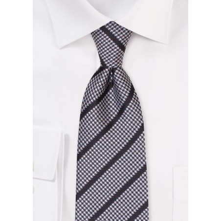 Houndstooth Check Tie with Stripes in Black and Silver