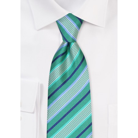 Kelly Green XL Tie | Striped Mens Tie in Kelly Green in XL Length