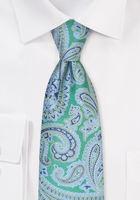 Kelly Green XL Paisley Tie | Extra Long Tie in Kelly Green Paisley