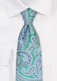 Kelly Green XL Paisley Tie | Extra Long Tie in Kelly Green Paisley