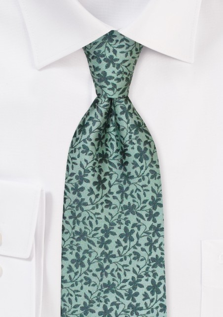 Extra Long Tie in Sage and Emerald Green Floral Print