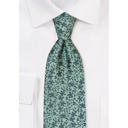 Extra Long Tie in Sage and Emerald Green Floral Print