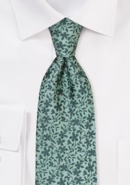 Extra Long Tie in Sage and Emerald Green Floral Print