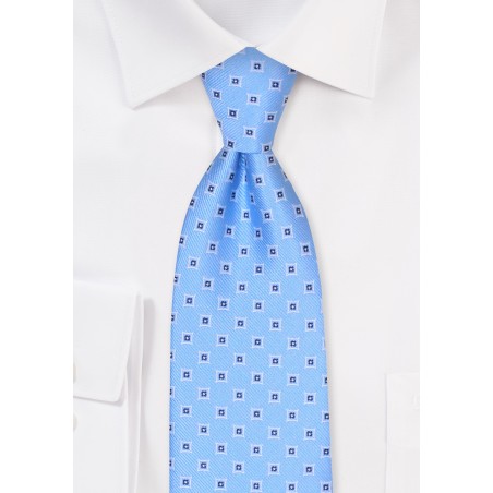 Soft Blue Tie with Woven Diamonds