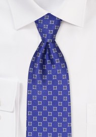 Royal Blue Tie with Woven Diamonds in Light Gray