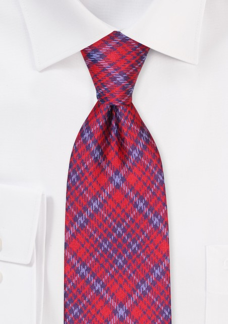 Modern Tartan Check Tie in Red, Lilac, and Wine Red