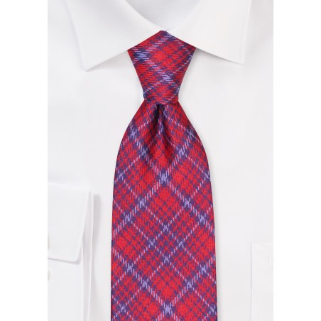 Modern Tartan Check Tie in Red, Lilac, and Wine Red