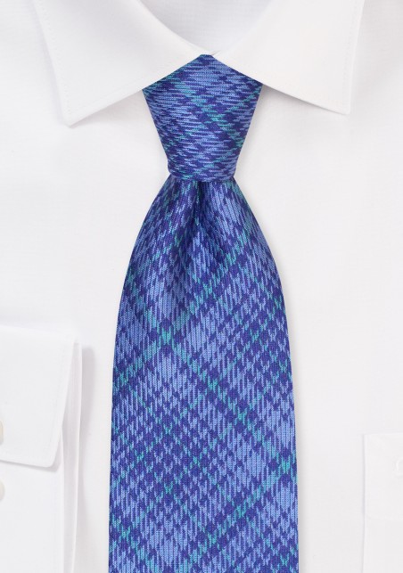 Modern Tartan Check Tie in Blue and Green
