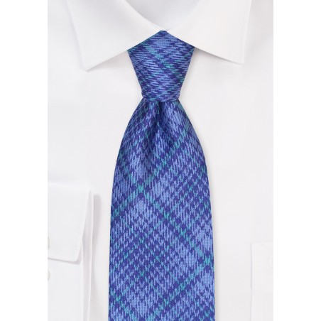 Blue XL Length Tartan Tie | Extra Long Mens Tie in Blue Tartan