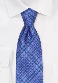 Blue XL Length Tartan Tie | Extra Long Mens Tie in Blue Tartan