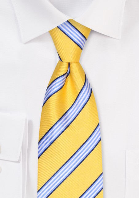 Lemon Color Striped Ție in XL | Extra Long Tie with Stripes in Lemon