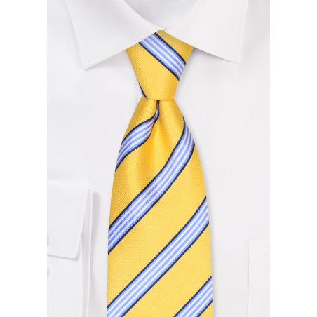 Lemon Color Striped Ție in XL | Extra Long Tie with Stripes in Lemon