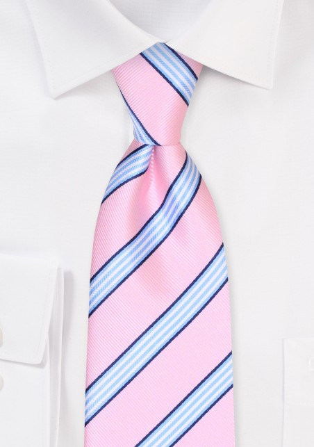 Candy Pink Striped XL Tie | Extra Long Pink Tie in XL Length
