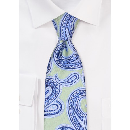 Extra Long Paisley Tie in Sage Green