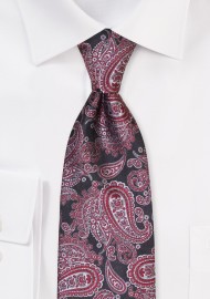 Large Scale Paisley Necktie in Grays and Red