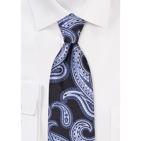 Black Tie with Light Blue and Silver Paisley
