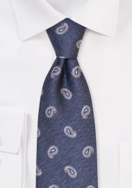 Denim Blue XL Paisley Tie | Extra Long Paisley Necktie in Dark Denim Blue and Gray