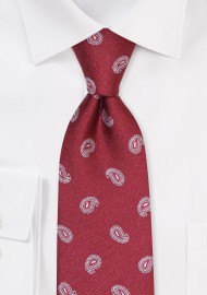 Wine Red Paisley Tie | Woven Paisley Necktie in Wine Red and Light Silver