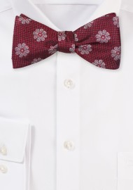 Self Tie Silk Bow Tie | Claret Red Silk Bow Tie in Self Tie Style with Flowers