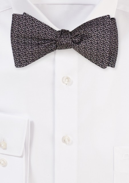 Self Tie Paisley Bow Tie | Black Bow Tie in Silk with Tiny Silver Paisley