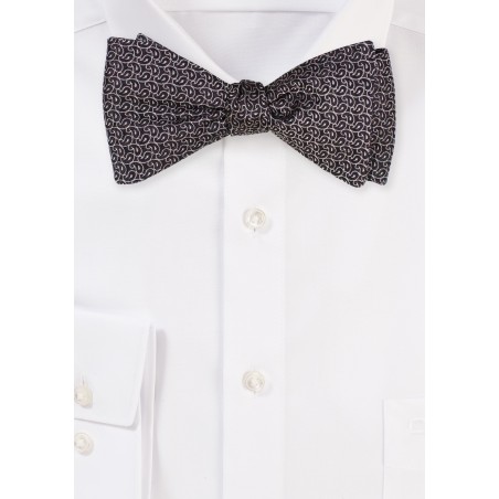 Self Tie Paisley Bow Tie | Black Bow Tie in Silk with Tiny Silver Paisley