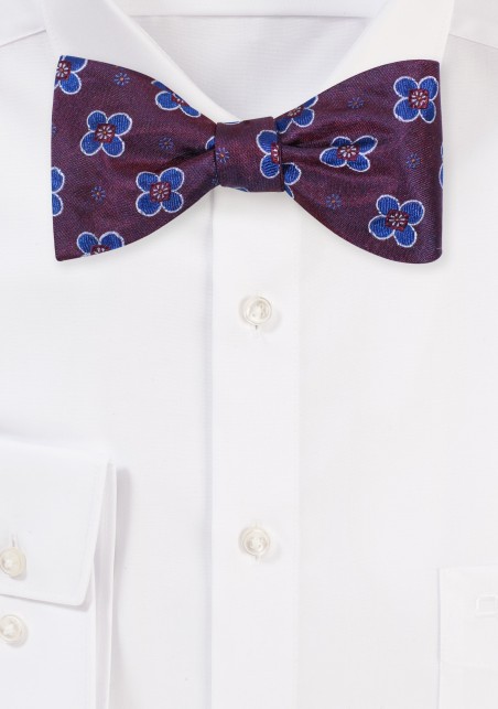 Merlot Red Flora Bow Tie | Self-Tie Bowtie in Merlot Red and Blue