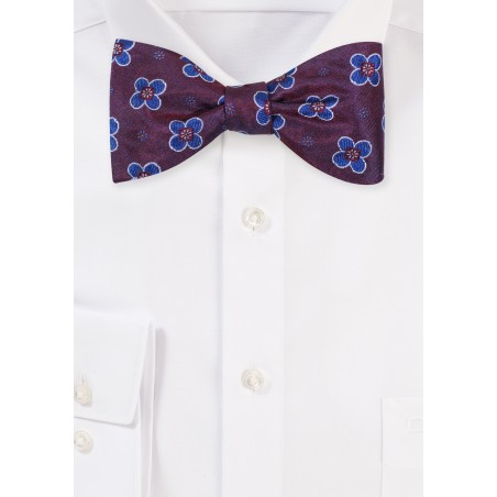 Merlot Red Flora Bow Tie | Self-Tie Bowtie in Merlot Red and Blue
