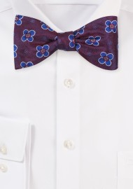 Merlot Red Flora Bow Tie | Self-Tie Bowtie in Merlot Red and Blue