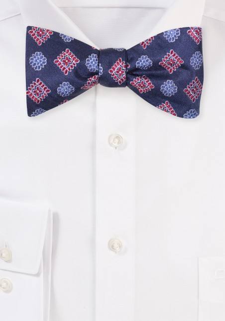 Self Tie Designer Silk Bow Tie | Navy Silk Bow Tie in Self Tie Style