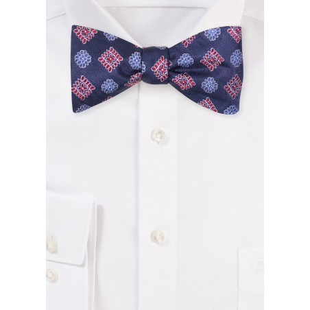 Self Tie Designer Silk Bow Tie | Navy Silk Bow Tie in Self Tie Style
