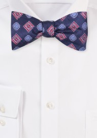 Self Tie Designer Silk Bow Tie | Navy Silk Bow Tie in Self Tie Style
